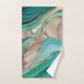 エメラルドグリーンとトープ大理石 バスタオルセット (ハンドタオル)