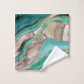 エメラルドグリーンとトープ大理石 バスタオルセット (ウォッシュタオル)