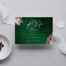 エメラルドグリーンとバラ金ゴールドRSVPカード 出欠カード