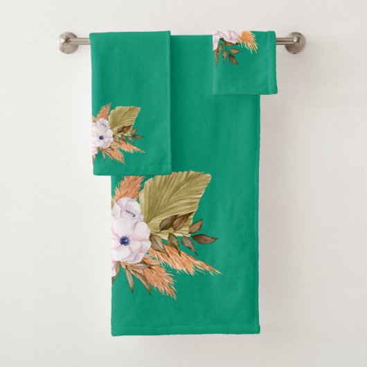 エメラルドグリーンとパンパスグラス バスタオルセット (インサイチュ)