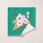 エメラルドグリーンとパンパスグラス バスタオルセット (ウォッシュタオル)