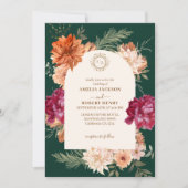 エメラルドグリーンとブルゴーニュフローラ秋の結婚式 招待状 (正面)