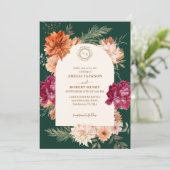 エメラルドグリーンとブルゴーニュフローラ秋の結婚式 招待状 (スタンド正面)