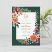 エメラルドグリーンとブルゴーニュフローラ秋の結婚式 招待状 (スタンド正面)