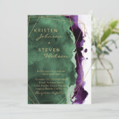 エメラルドグリーンとプラムパープルの結婚式招待状 招待状 (スタンド正面)