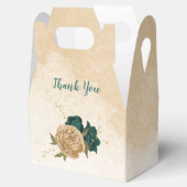 エメラルドグリーンとベージュの金ゴールド結婚の花 フェイバーボックス (オープン)