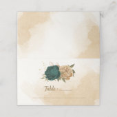 エメラルドグリーンとベージュ金ゴールドの花 プレイスカード (外部開封)