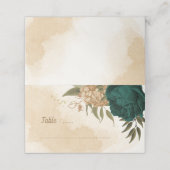 エメラルドグリーンとベージュ金ゴールドの花 プレイスカード (外部開封)