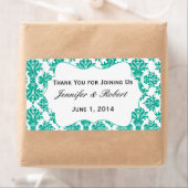 エメラルドグリーンとホワイトダマスクのウォーターボトルラベル ラベル (インサイチュ)