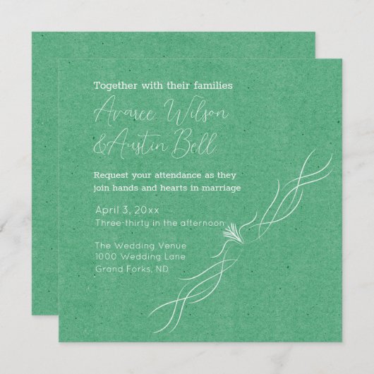 エメラルドグリーンとホワイトミニマル結婚リスト 招待状 (正面/裏面)