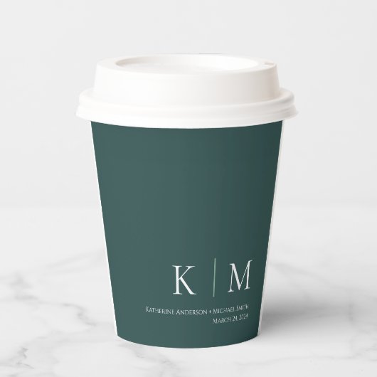 エメラルドグリーンとホワイトモノグラム –  紙コップ (正面)