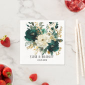 エメラルドグリーンとホワイト金ゴールド牡丹結婚ズ スタンダードカクテルナプキン (インサイチュ)