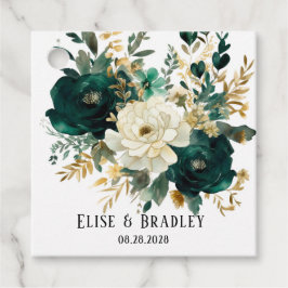 エメラルドグリーンとホワイト金ゴールド牡丹結婚ズ フェイバータグ