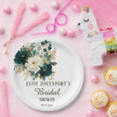 エメラルドグリーンとホワイト金ゴールド牡丹結婚ズ ペーパープレート (パーティー)