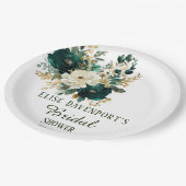 エメラルドグリーンとホワイト金ゴールド牡丹結婚ズ ペーパープレート (アングル)