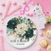 エメラルドグリーンとホワイト金ゴールド牡丹結婚ズ ペーパープレート (パーティー)