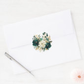 エメラルドグリーンとホワイト金ゴールド牡丹結婚ズ ラウンドシール (封筒)