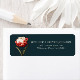 エメラルドグリーンとレッドチューリップ結婚のリターン ラベル
