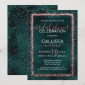 エメラルドグリーンとローズゴールドのコンフェッティ ブライダルシャワー 招待状 (正面/裏面)