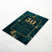 エメラルドグリーンと実在金ゴールドフォイル50歳の誕生日 箔招待状 (回転した状態)
