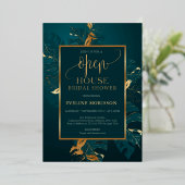 エメラルドグリーンと実在金ゴールドホイルオープンハウス 箔招待状 (立ち正面)