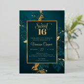 エメラルドグリーンと実在金ゴールドホイルsweet sixteenフォイ 箔招待状 (立ち正面)
