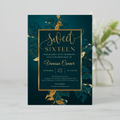 エメラルドグリーンと実在金ゴールドホイルsweet sixteen 箔招待状 (立ち正面)