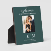 エメラルドグリーンと白結婚写真のテーブルの看板 –  フォトプラーク (正面)