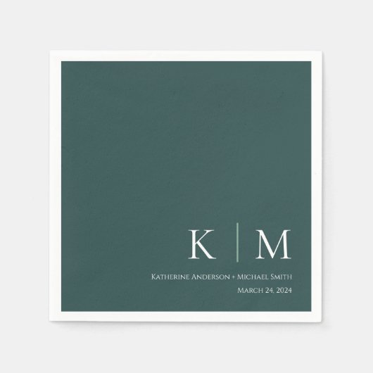 エメラルドグリーンと結婚ホワイト –  スタンダードカクテルナプキン (正面)