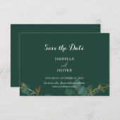 エメラルドグリーンと葉のSave the Date｜横型カード セーブザデート (正面/裏面)