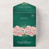 エメラルドグリーンと赤面ピンク結婚フローラ オールインワン招待状 (外側)