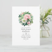 エメラルドグリーンと赤面ピンク結婚フローラ 招待状 (スタンド正面)