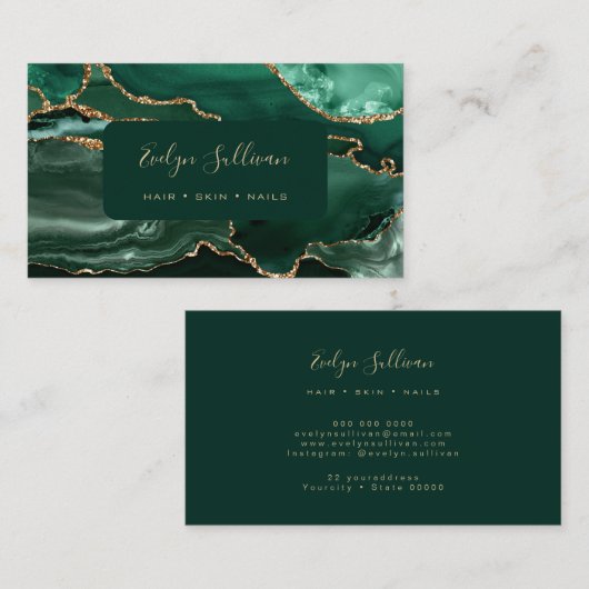 エメラルドグリーンと金ゴールドアゲートの名刺 名刺 (正面/裏面)