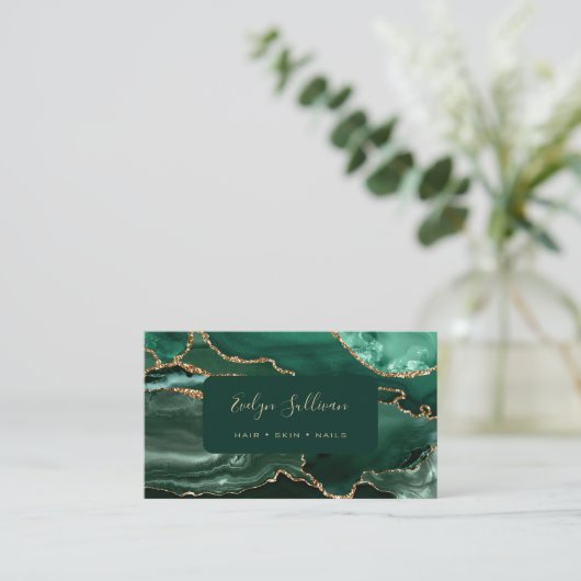 エメラルドグリーンと金ゴールドアゲートの名刺 名刺 (スタンド正面)