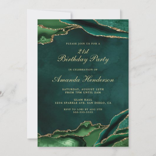 エメラルドグリーンと金ゴールドアゲートマーブル 招待状 (正面)