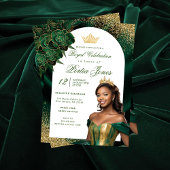 エメラルドグリーンと金ゴールドアーチ誕生日招待状 招待状