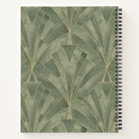 エメラルドグリーンと金ゴールドアールデコパターン ノートブック (裏面)