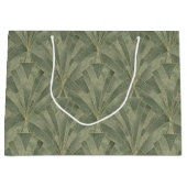 エメラルドグリーンと金ゴールドアールデコパターン ラージペーパーバッグ (正面)