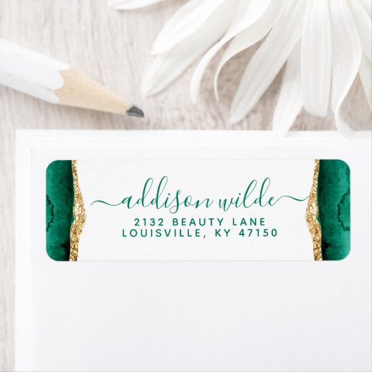 エメラルドグリーンと金ゴールドウォーターのカラー差出人住所 ラベル (インサイチュ)