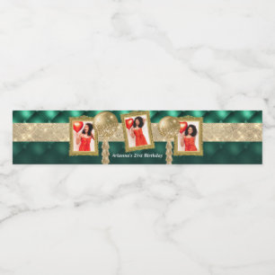 エメラルドグリーンと金ゴールドウォーターラベル(写真付き) ペットボトルラベル