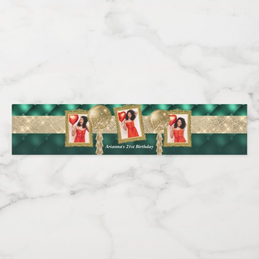 エメラルドグリーンと金ゴールドウォーターラベル(写真付き) ペットボトルラベル (シングルラベル)