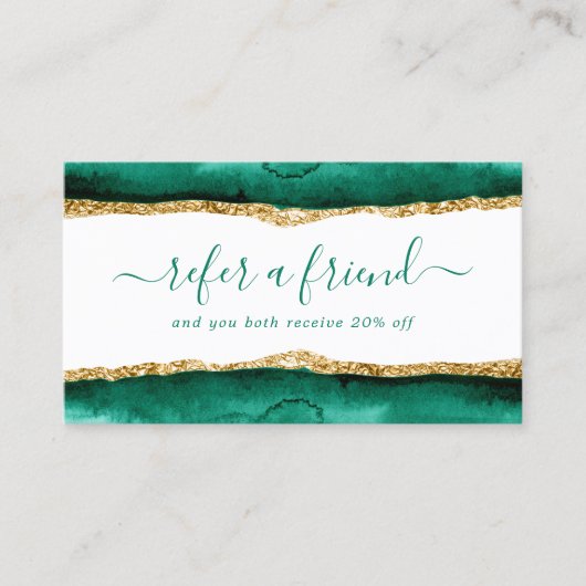 エメラルドグリーンと金ゴールドエレガントの水彩 紹介カード (正面)