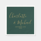 エメラルドグリーンと金ゴールドエレガントシグネチャー結婚ズ スタンダードカクテルナプキン (正面)