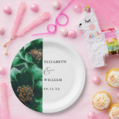 エメラルドグリーンと金ゴールドエレガントフローラ結婚ズ ペーパープレート (パーティー)