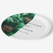 エメラルドグリーンと金ゴールドエレガントフローラ結婚ズ ペーパープレート (アングル)