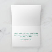 エメラルドグリーンと金ゴールドクライアントサンキューカード カード (内部)