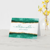 エメラルドグリーンと金ゴールドクライアントサンキューカード カード (黄色い花)