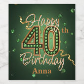 エメラルドグリーンと金ゴールドジェムストーン40歳の誕生日 ワインラベル (シングルラベル)