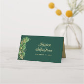 エメラルドグリーンと金ゴールドジュエル結婚トーン プレイスカード (裏面)