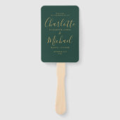 エメラルドグリーンと金ゴールドスクリプト結婚式 プログラム ハンドファン (正面)